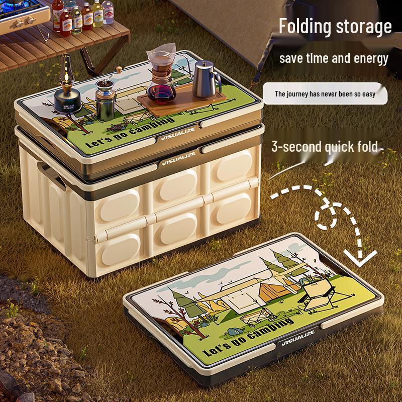 MinNa Outdoor Camping Folding Storage Box with Wood Lid