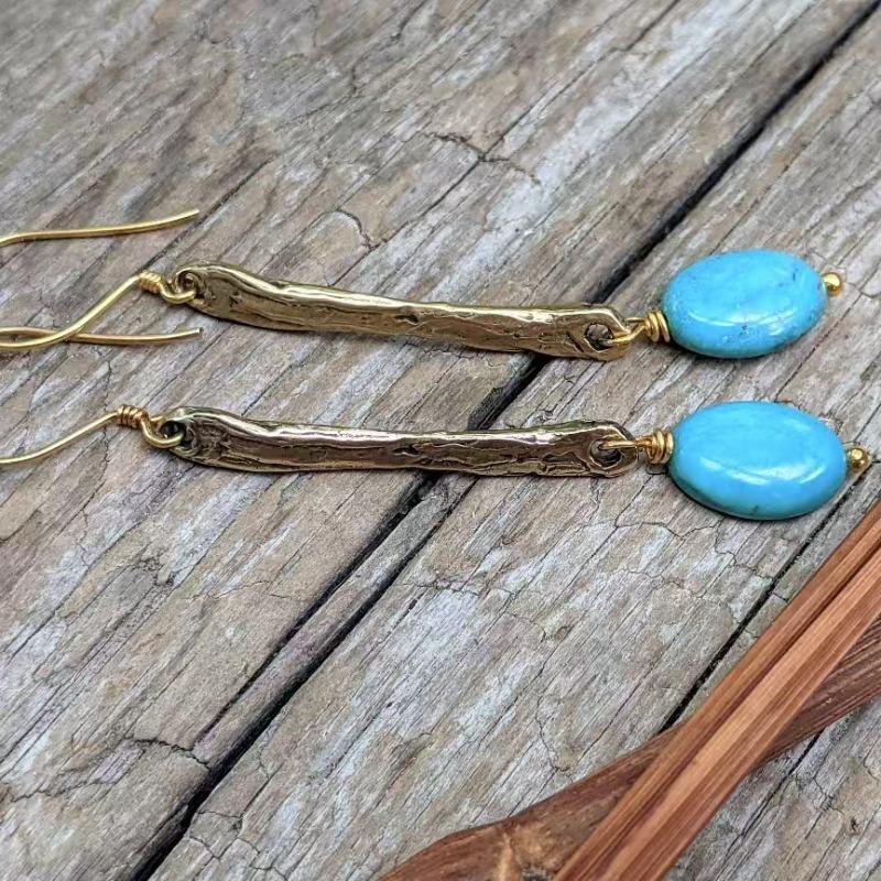 Vintage Ronde Inleg Groene Steen Oorbellen Geometrische Creativiteit Gouden Kleur Hangende Oorbellen voor Vrouwen Sieraden