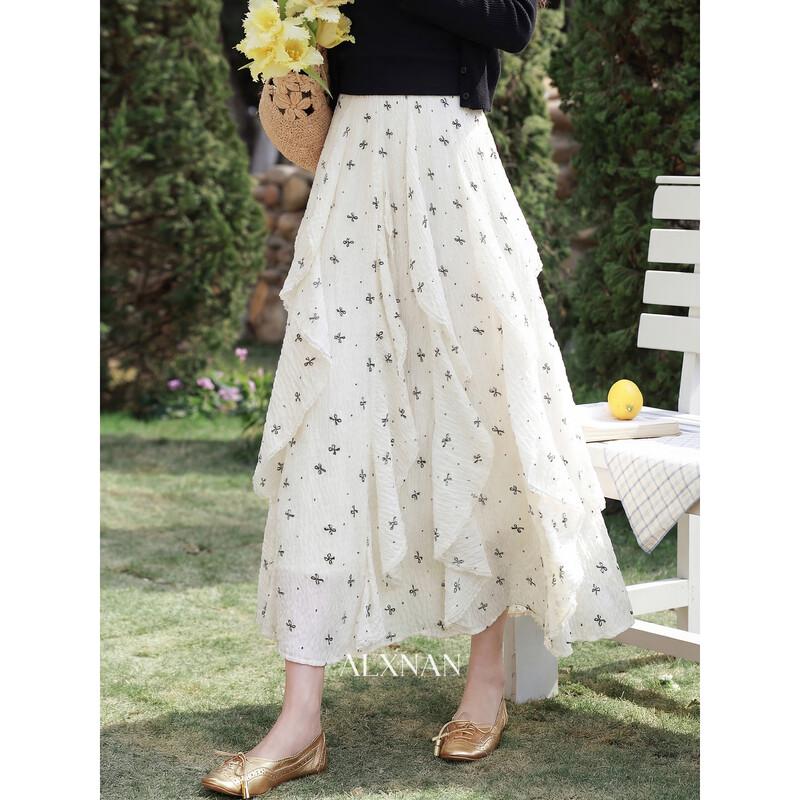 Lu Xiangnan French Style Floral Midi Skirt S