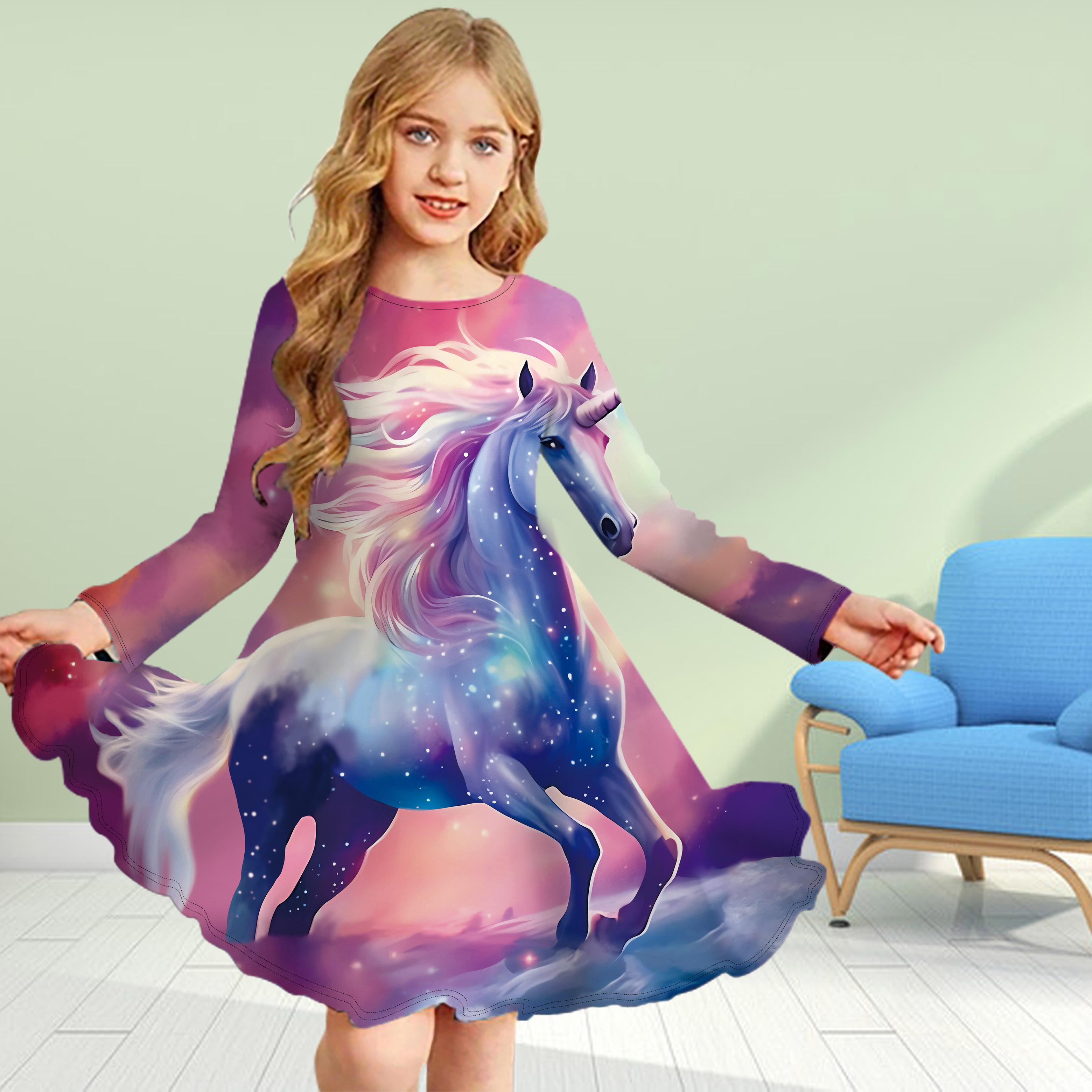 

Повседневное платье для девочек с 3D-принтом и уникальным светло-фиолетовым принтом в виде зверя с круглым вырезом и длинными рукавами, детское платье принцессы 180 светло-фиолетовый