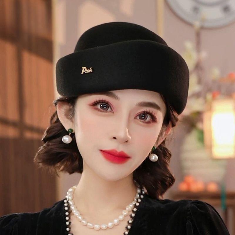 Women's Hat  Autumn Winter British Small Hat Women's Retro Beret Wool Hat