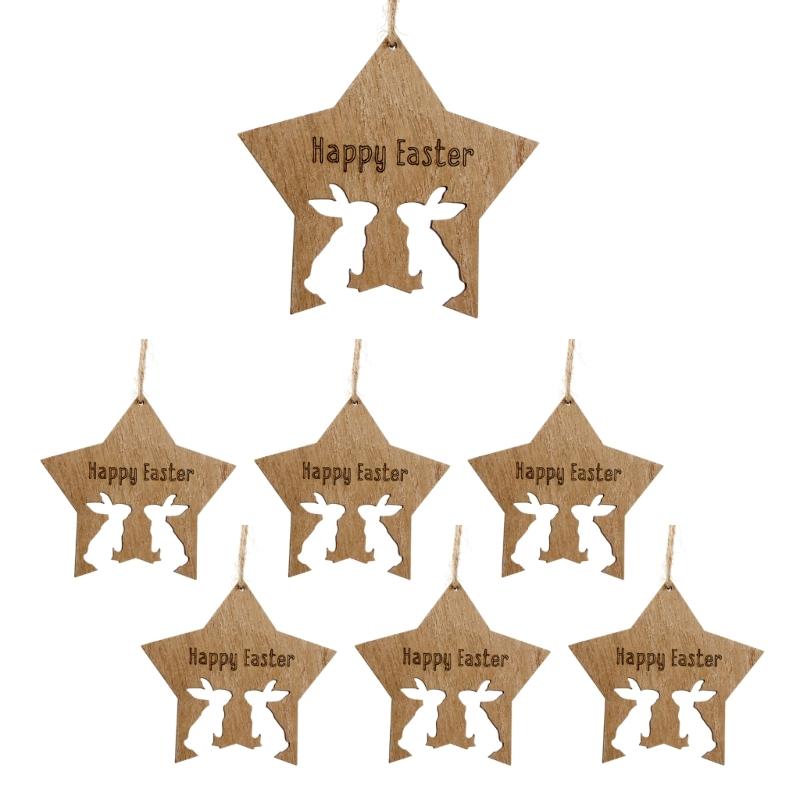 

7pcs Happy Easters Rabbit Pendant Indoor Outdoor Decorative Ornament Cartoon Handmade Hollow Bunnies Decoration 1