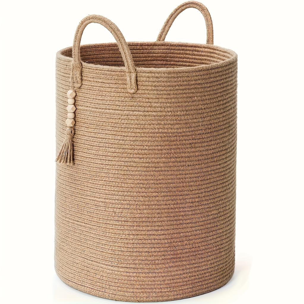 Large Storage Basket with a Sturdy Woven Spherical Lid And Beige/Brown Fibers - Heavy-Duty Storage Basket Suitable for Blankets, Laundry, Yoga Mats