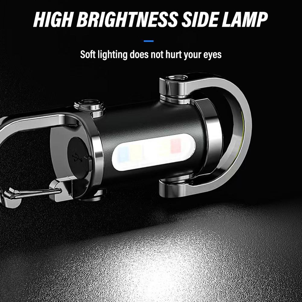 Mini Multi-functional Bright Rechargeable LED Flashlight Keychain Portable Waterproof Camping Pocket Lamp Keyring Hanging Light