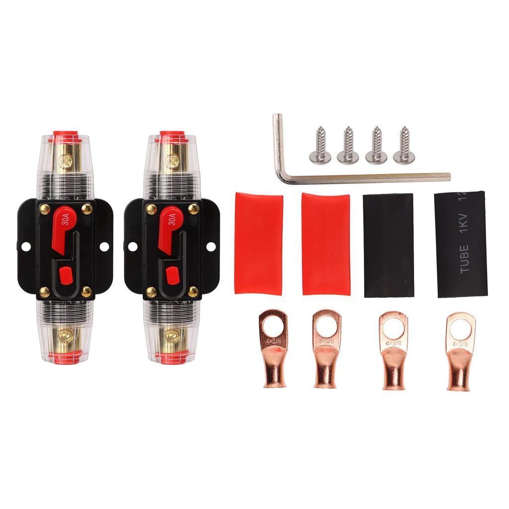 12 24V Inline Circuit Breaker, Lugs with Manual Reset Fuse Holder, Heat Shrink