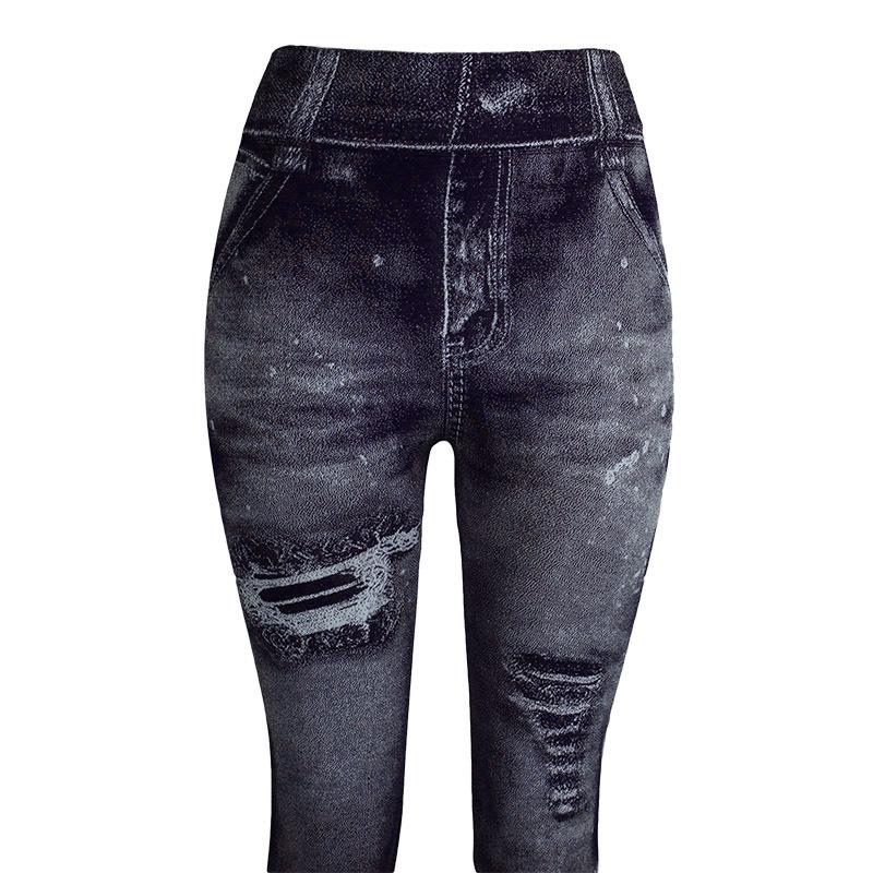 Women Slim Cropped Trousers Elasticity Casual Pants Imitation Denim High Waist Push Up Leggings