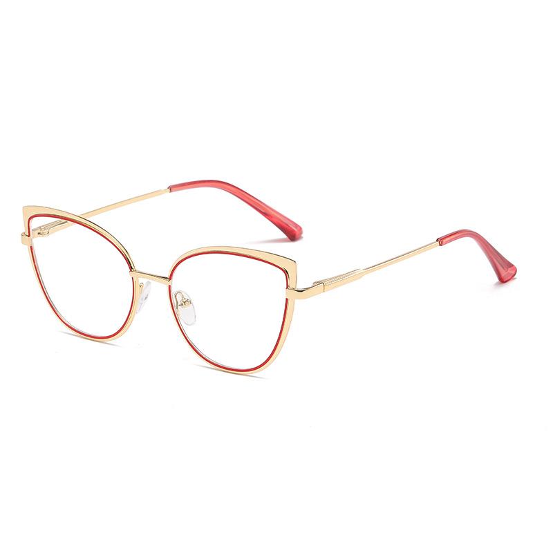 New cat eye glasses frame women's trend fashion metal glasses frame fashion color-changing anti-blue light glasses