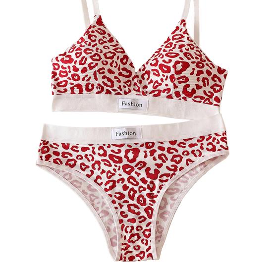 2 Teile/satz Damen Unterwäsche Set Farblich Passenden Leopardenmuster Verstellbaren Riemen Nahtlose Drahtlose 3/4 Tasse Weiche Elastische Antiseptische Höschen BH Set