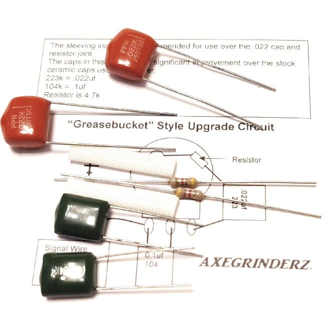 Комплект конденсаторов для улучшения тона гитары, тип Highway 1, Greasebucket, на 2 потенциометра