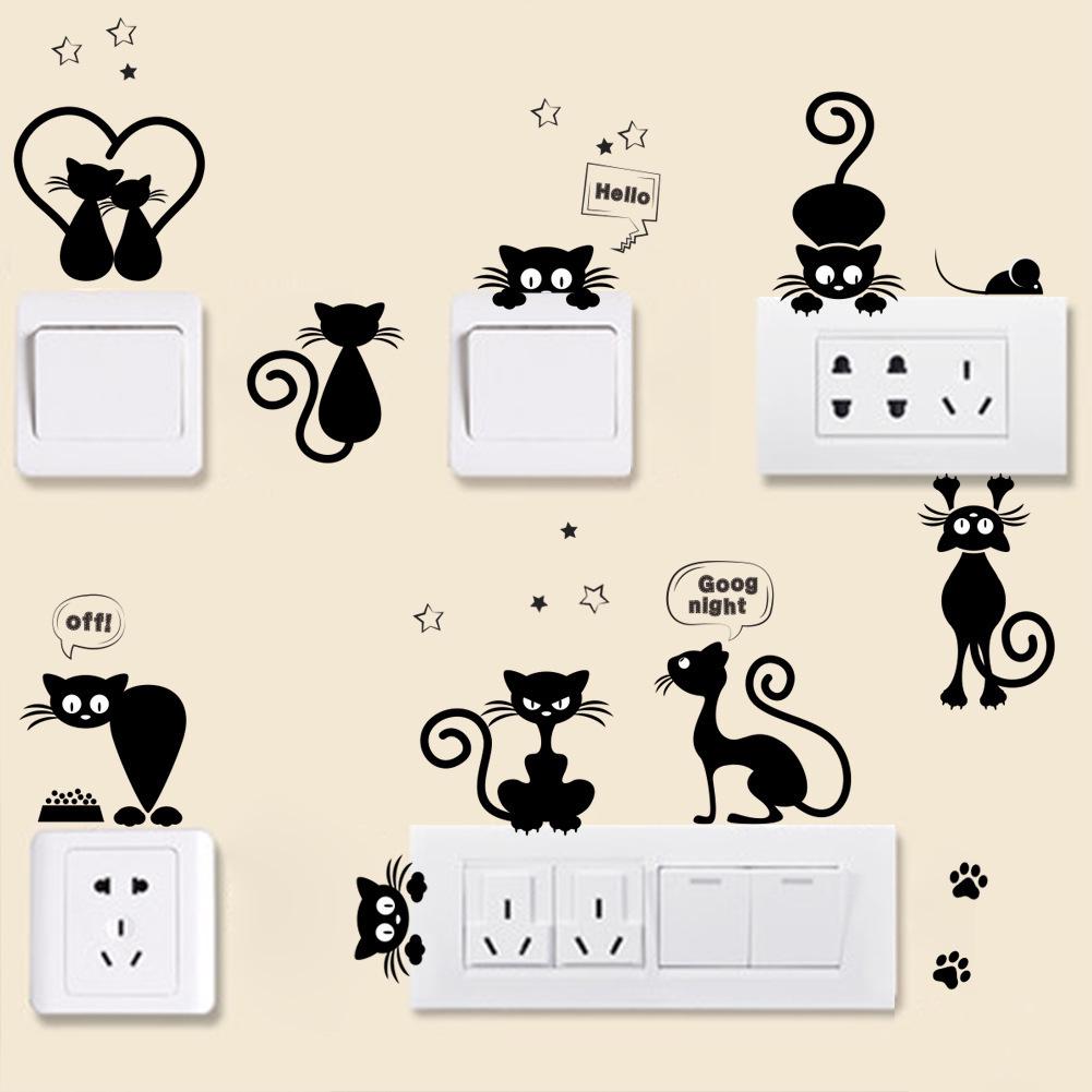 Black Cat Cartoon Wall Sticker for Light Switch - ZY-288, Perfect for Living Room & Bedroom Décor