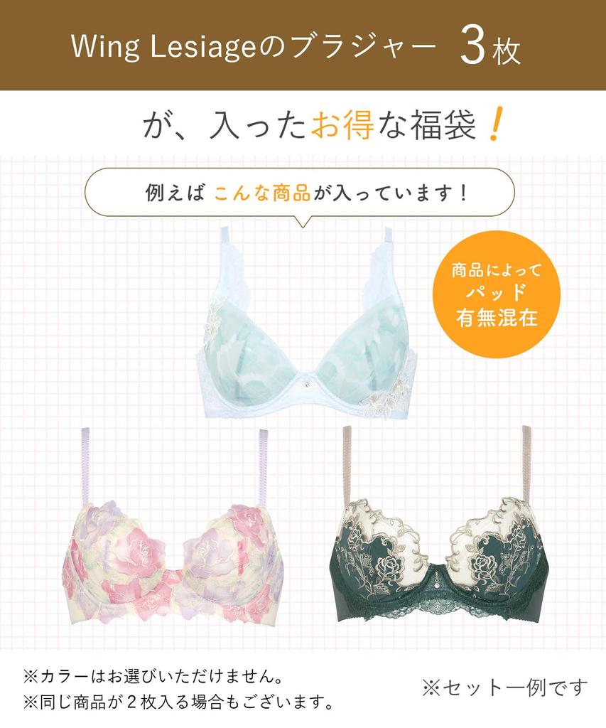 Bra Wing Lesiage Set PB9865 Multicolor D80 [Wing/Wacoal] [Lucky Bag] 3-piece Women's