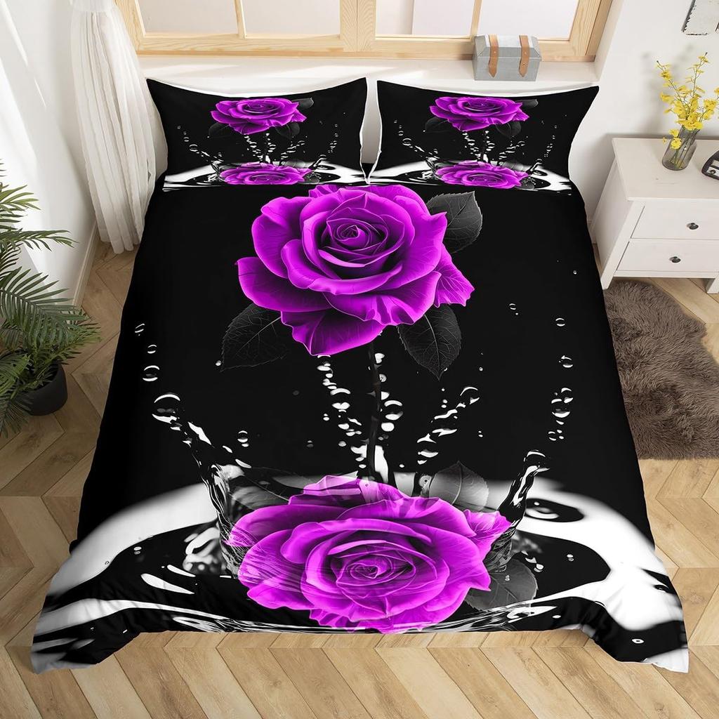 Rose Duvet Cover Twin King For Boys Girls Valentine's Day Gift Romantic Floral Bedding Set Water Flower Blossom Comforter Cover
