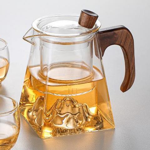 400ML Square Bottom Mountain View Glass Teapot With Infuser Kung Fu Tea Set Watching Hill Tea Pot Tea Ceremony Teaware
