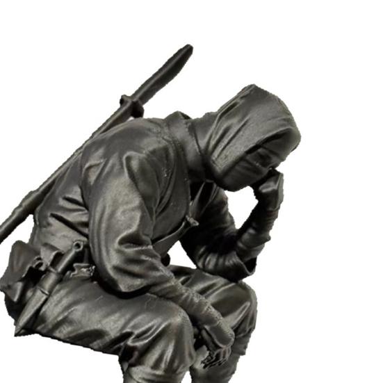 3D Printed Ninja Warrior Figurine with Weapon Small Sitting Thinking Black Samurai Bookshelf Statue for Office Shelf Desk Decor