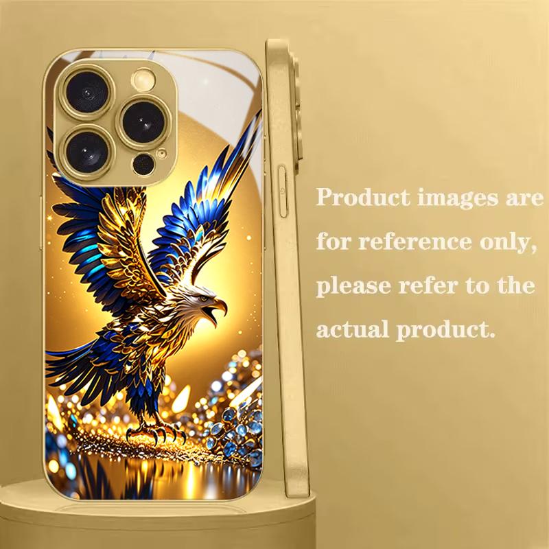 Blue Gold Soaring Eagle Tempered Glass Phone Case For Samsung Galaxy S25 S26 Ultra S23 S24 Plus S25 FE S24 Ultra Protect Cover