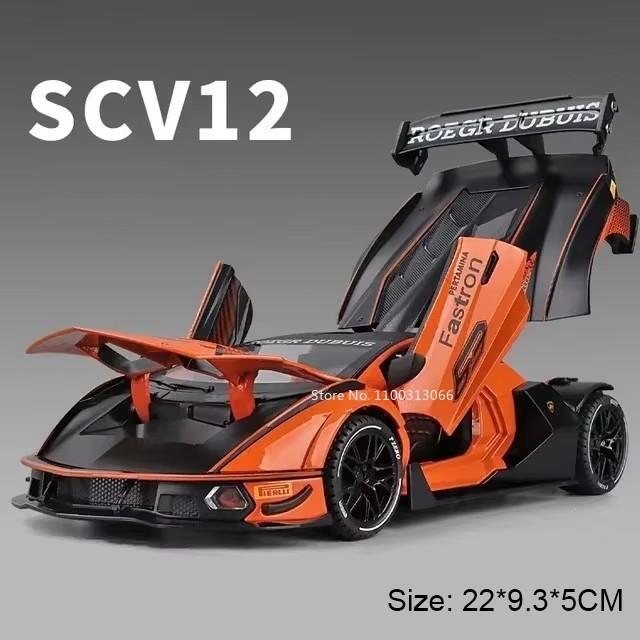 1:24 Revuelto SCV12 Cars Alloy Models Diecast Toys Street Car Light Music Rubber Tires Vehicles Model for Boys Festival Gifts