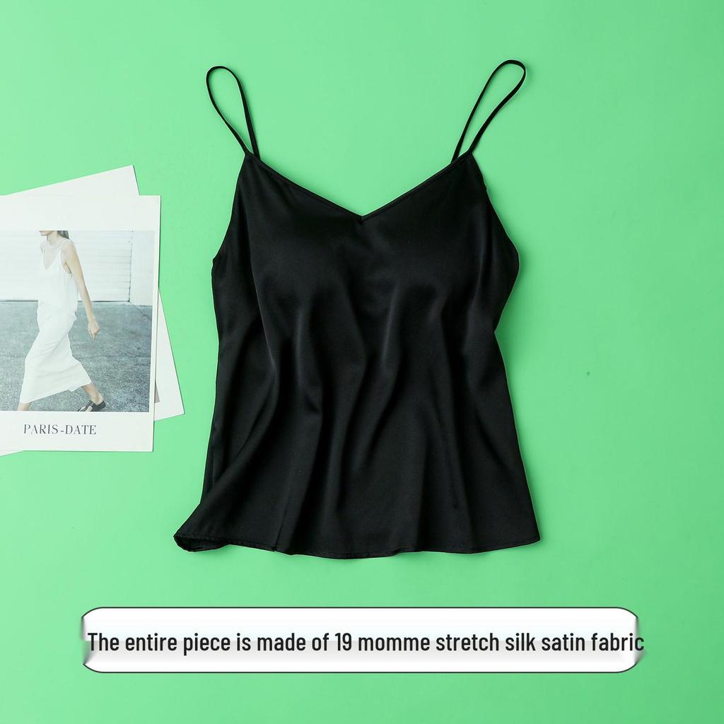 19 Momme Mulberry Silk V-Neck No-Bra Camisole Tank Top for Women - Thin Summer Base Layer
