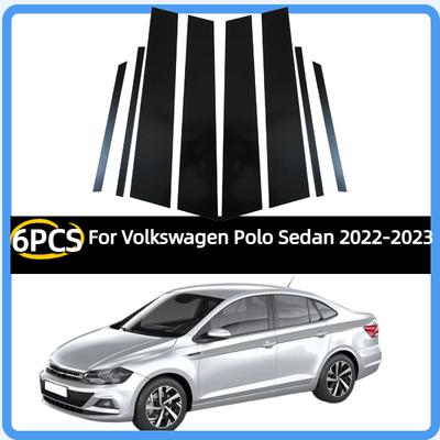 Convient pour Volkswagen Polo Berline 2026-2026 Noir Brillant Colonne B C Autocollant Montants de Pilier Fenêtre Porte Côté Couvercle Garniture Décoration