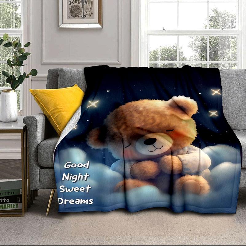 Teddy Bear Night Sky Blanket Flannel Blanket for Bed, Sofa, Camping, Hiking, Picnic Essentials, Gift for Family Fan Gifts