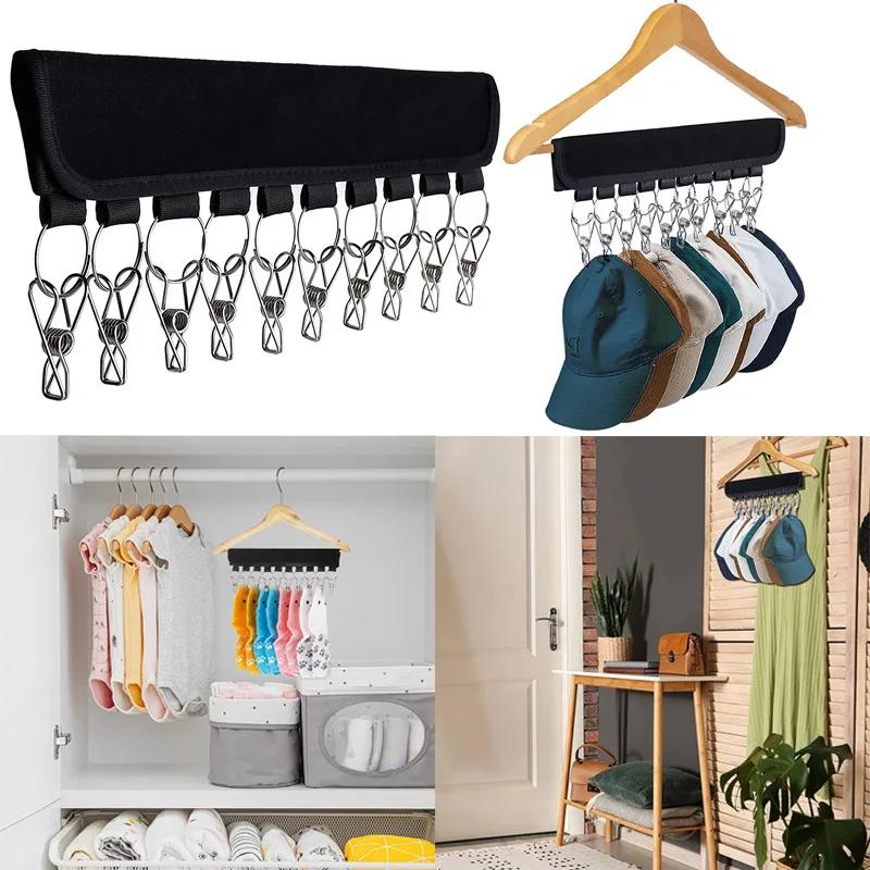 10 Clips Hüte Organizer Rack Hängendes Schirmmützen Schal Aufbewahrungsregal Kleiderbügel Multifunktionaler Schrank Garderoben Aufbewahrungshalter