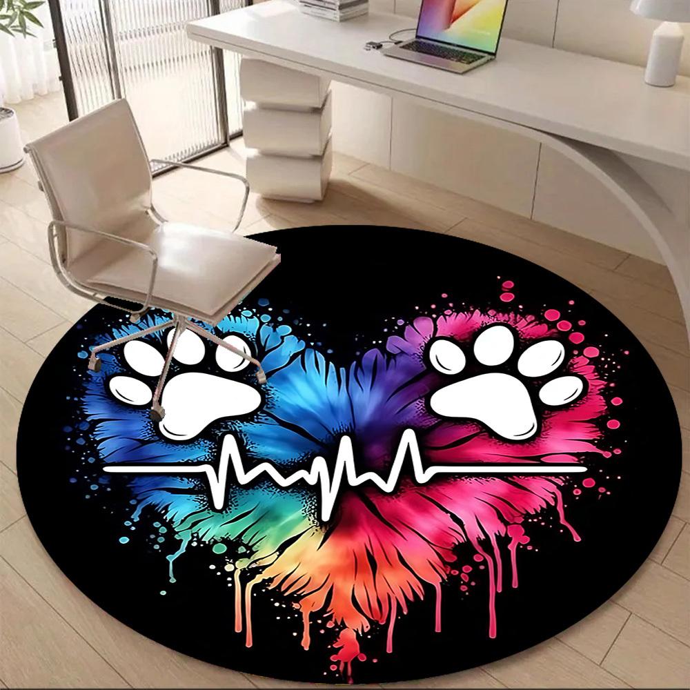 1pc PawPrints Heartbeat Office Round Area Rug, Indoor Mat Suitable ForOffice, Under Office Chairs Bedroom Living Room Home Decor T185