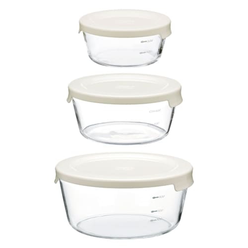 HARIO Heat-Resistant Glass Storage Containers, Round, S/M/L, White, Dishwasher Safe, Made in Japan, MST-3018-OW, Set of 3
