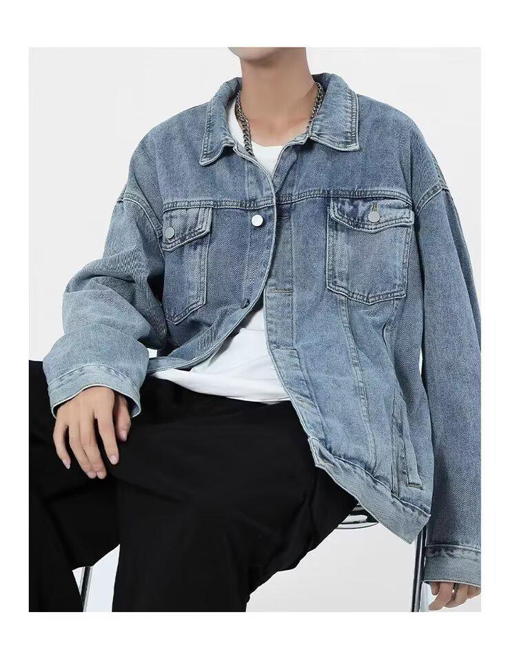 Men's Retro American Denim Jacket – Loose Fit Streetwear for Spring & Autumn