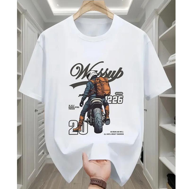 New Summer Men's Fashion T-shirt Personality Motorcycle Printed Men's T-shirt Top