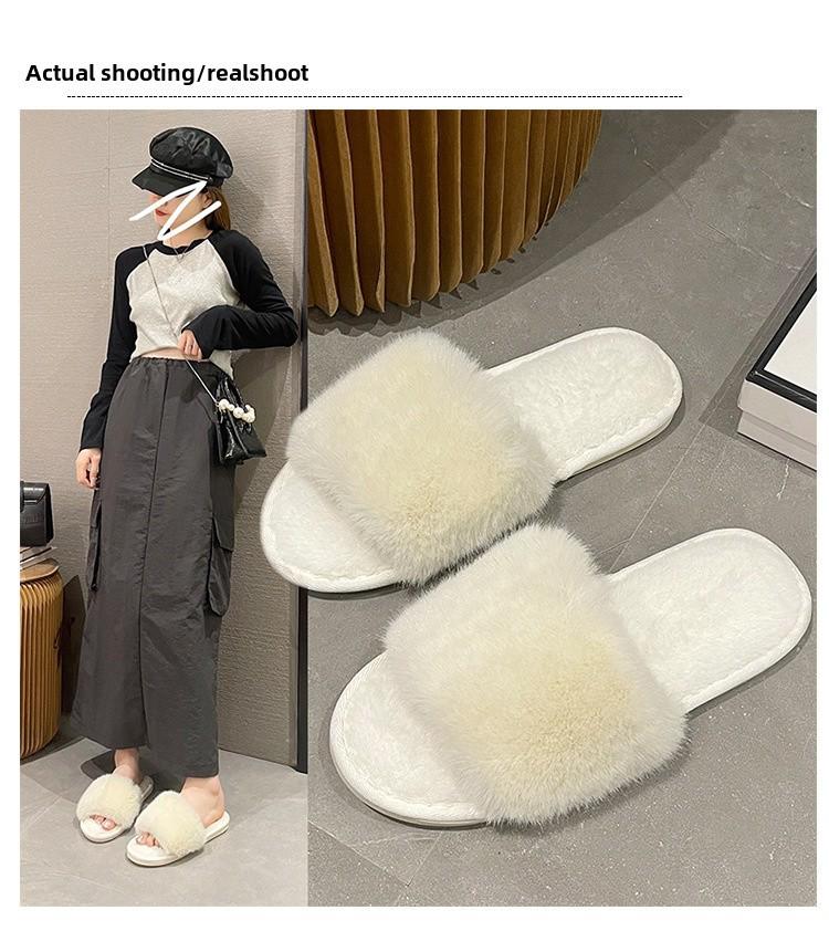Women's Winter Indoor Cotton Slippers - Large, Warm, Solid Color Fur Design