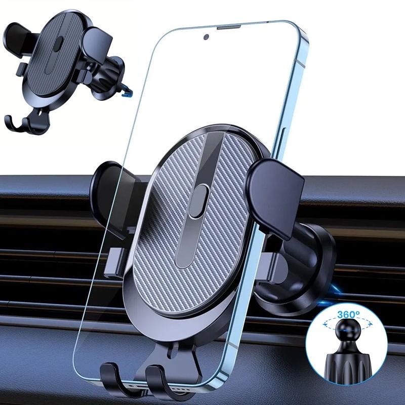 360° Rotating Car Air Vent Phone Holder Universal Hook Clip Mount Gravity Sensor Holder With Anti-Slip Grip For iPhone Samsung
