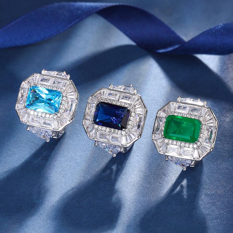 Jewelry Copper Bottom Gold-Plated Simulation Color Treasure Square Diamond Square 8 * 12 Temperament Ring Women