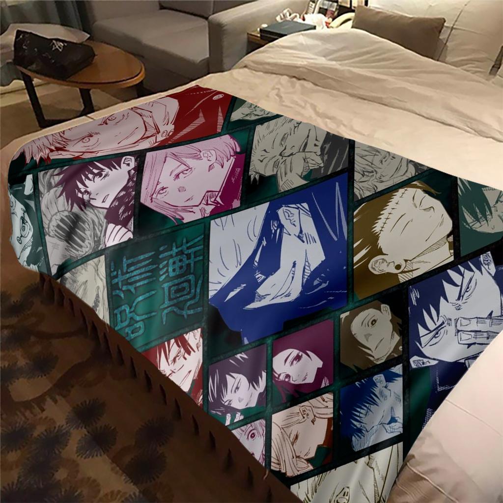 Jujutsu Kaisen Warm Flannel Blanket, Printed for Bed Sofa Chair, Ideal for Picnic Travel Home Decor -HYQ3