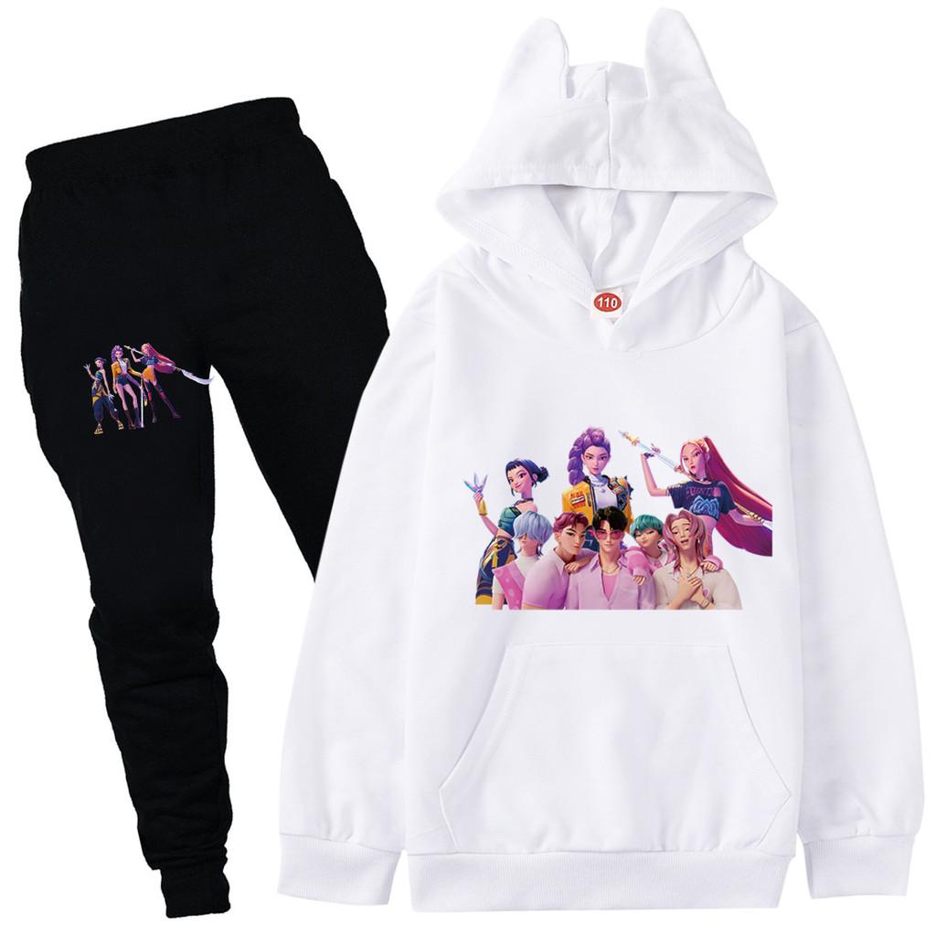 Kinder Mädchen Anime Cartoon K-Pop Rumi Zoey Mira Bedruckt Lässige Langarm Kapuzenpullover Hosen Kleidung Set