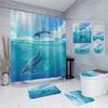 18 Colors 4Piece Marine Style Dolphin Waterproof Shower Curtain Set Anti-slip Mat Base Carpet Toilet Cover Pad Bathroom Kit