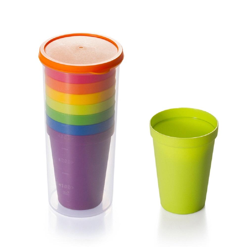 7pcs Rainbow Plastic Cups Set Reusable Water Mug Picnic Travel Trendy Funny Portable Rainbow Suit Cup Party Kids Drink Cup