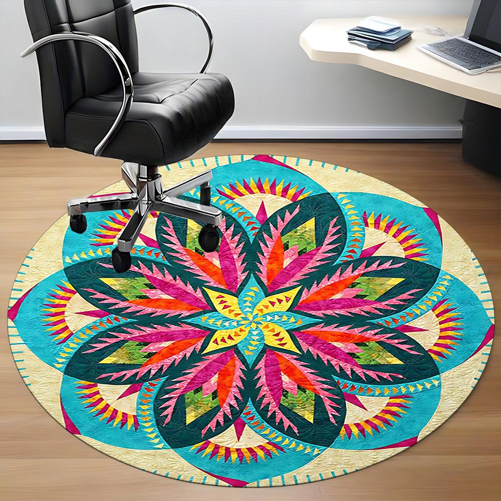 1pc Colorful Mandala Pattern Chair Carpet for Office, Soft Flannel Throw Mat, Perfect for Office,Holiday Party Decoration Choice yy251113043
