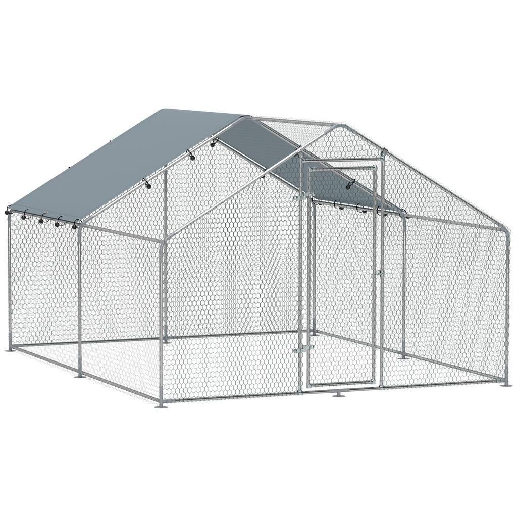 Chicken Coop with UV-resistant Waterproof Fabric, Safety Lock, for 10-15 Chickens, Steel, 3 X 3.4 X 1.9 M, Silver