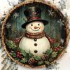 Metal Tin Sign Santa Snowman Wreath 8x8 Inch Vintage Round Plaque Wall Art Christmas Home Decor Farmhouse
