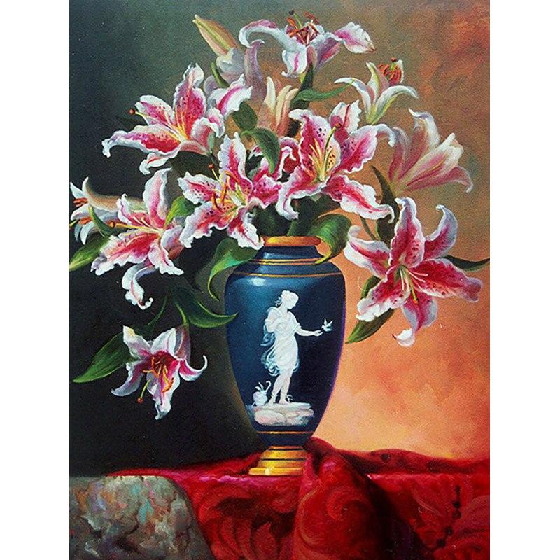 5d Diy Diamond New Painting Fresh Flower Diamond Embroidery Vase Cross Stitch Full Round Drill Home Decor Manual Art Gift