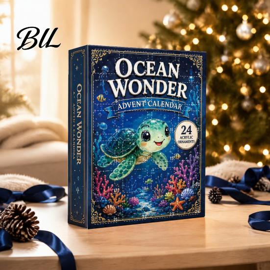 Sea Creature Hanging Ornaments Ocean Advent Calendars 2026, Marine Themed 24 Days Christmas Countdown Calendar, Calendar for Girls Boys 2D Acrylic