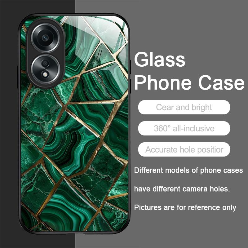 Gorgeous Emerald Pattern Tempered Glass Phone Case for OPPO Realme 14 13 12 11 10 Pro Plus 9i GT Neo 3 2 X7 Pro Protective Cover