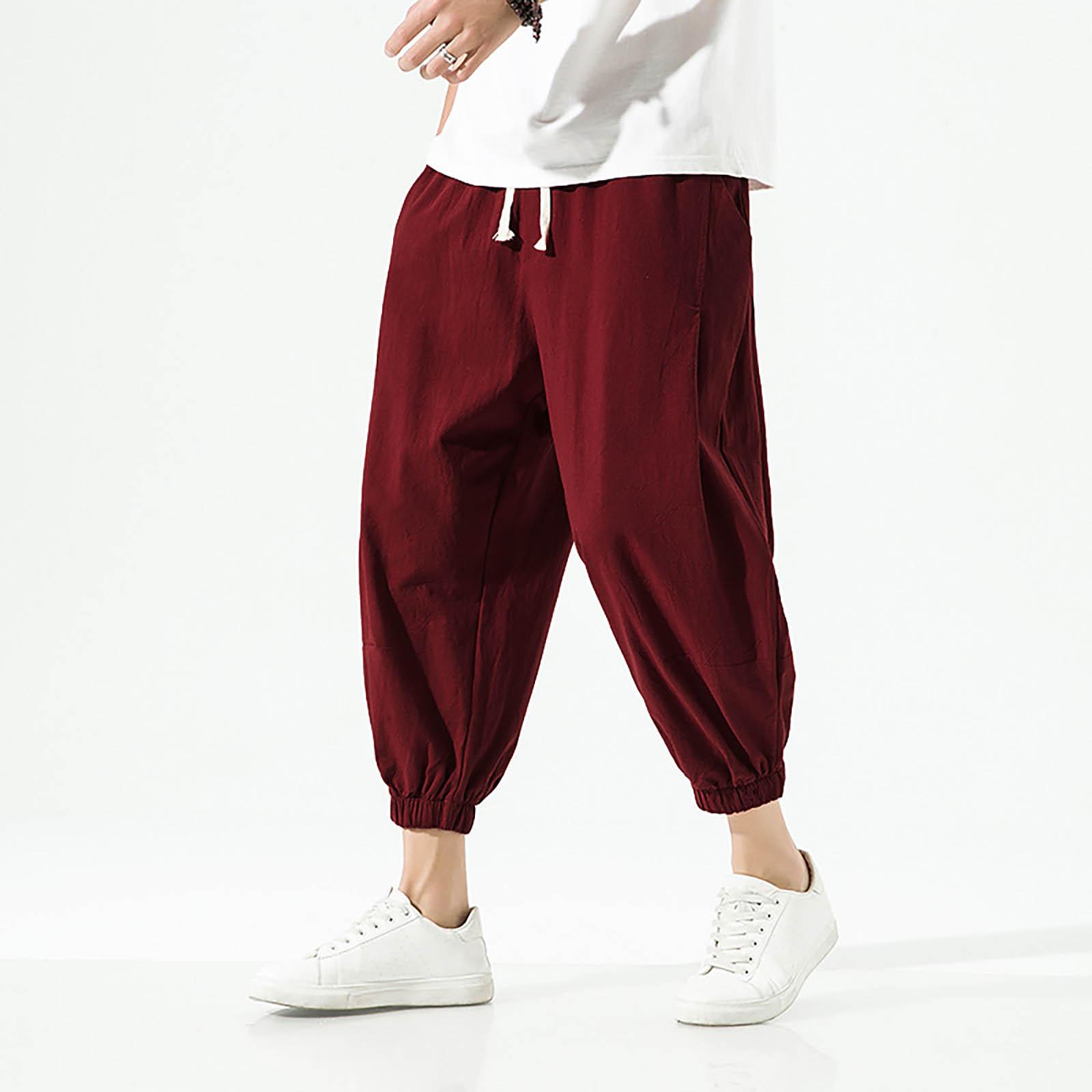

Men s Color Linen Ninth Pants Cotton And Linen Casual Pants L