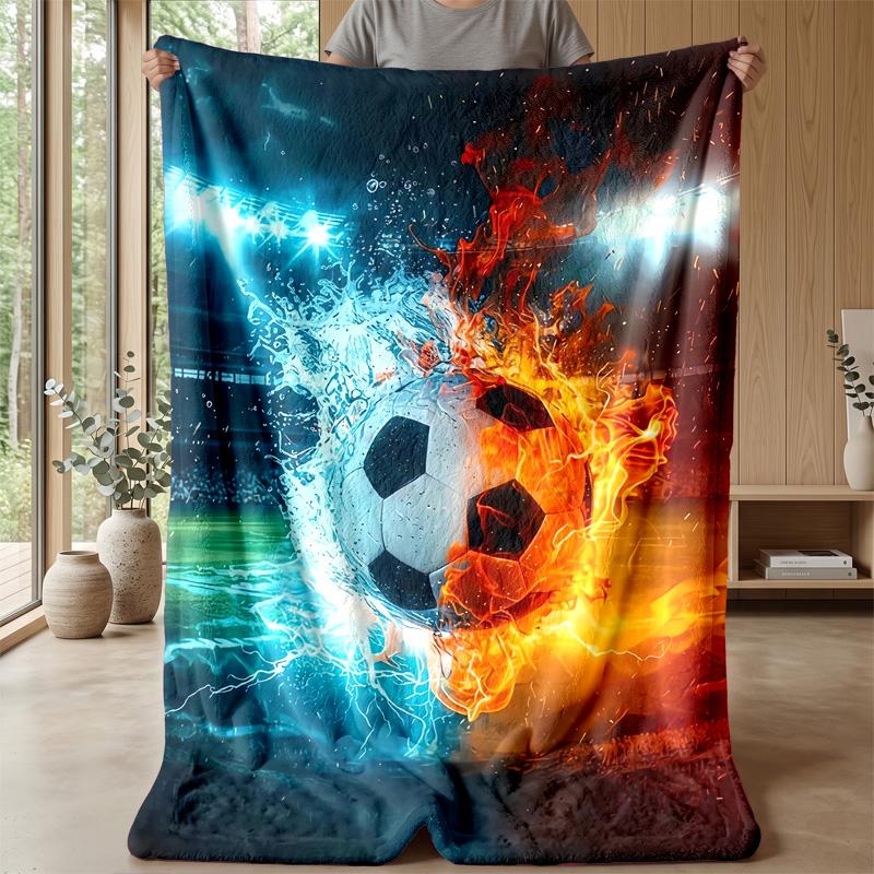 Fiery Football with Lightning Theme blanket Lightweight Warm Flannel Blanket Decorative Throw Blanket for Home Decoration