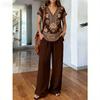 1116 New Light Luxury European and American Style Printed Two-piece Set, Printed Top, Comfortable Elastic Wide-leg Pants Women's Suit