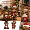 Christmas Cow Tabletop Decorations 2-Piece Set with Hot Cup and Candy Cane, Holiday Figurines