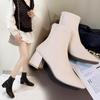 Martin Boots Women's 2025 New Women's Boots Winter European and American Style Square Head Rear Zipper Leather Boots Women's Thick Heel Medium Heel