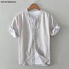 Men's Slim Fit Short Sleeve Breathable Linen Shirt - Summer Casual Lapel Top, White