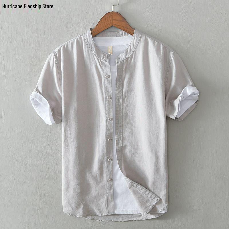 Men's Slim Fit Short Sleeve Breathable Linen Shirt - Summer Casual Lapel Top, White