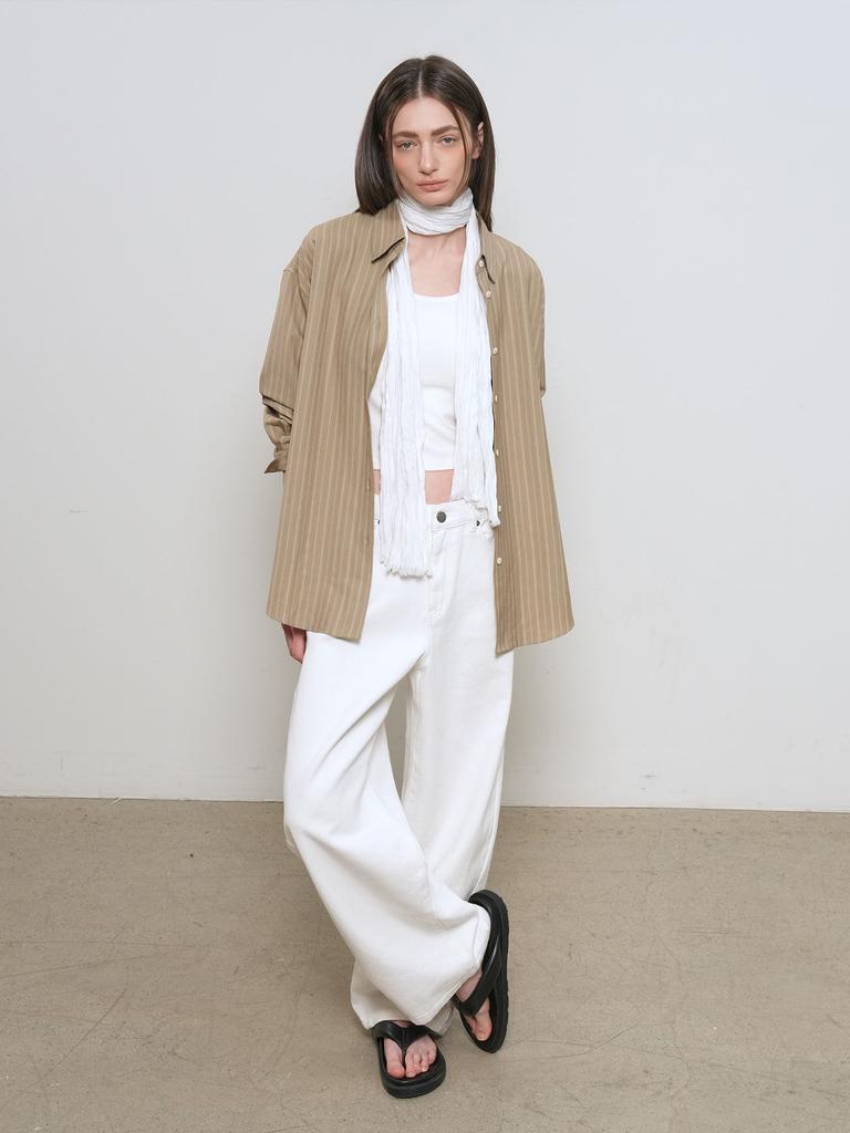 GENERALIDEA Loose Fit Button Wrap Stripe Shirt [Beige] / Gf1Lsh506