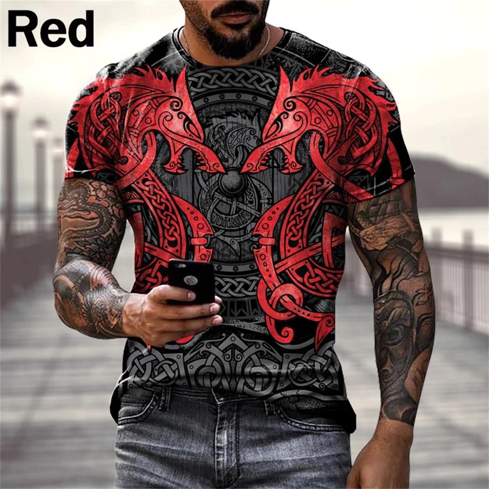 Summer Viking Tattoo Art Graphic 3D Print T-shirt Fashion Short Sleeve Casual Men's T-shirts
